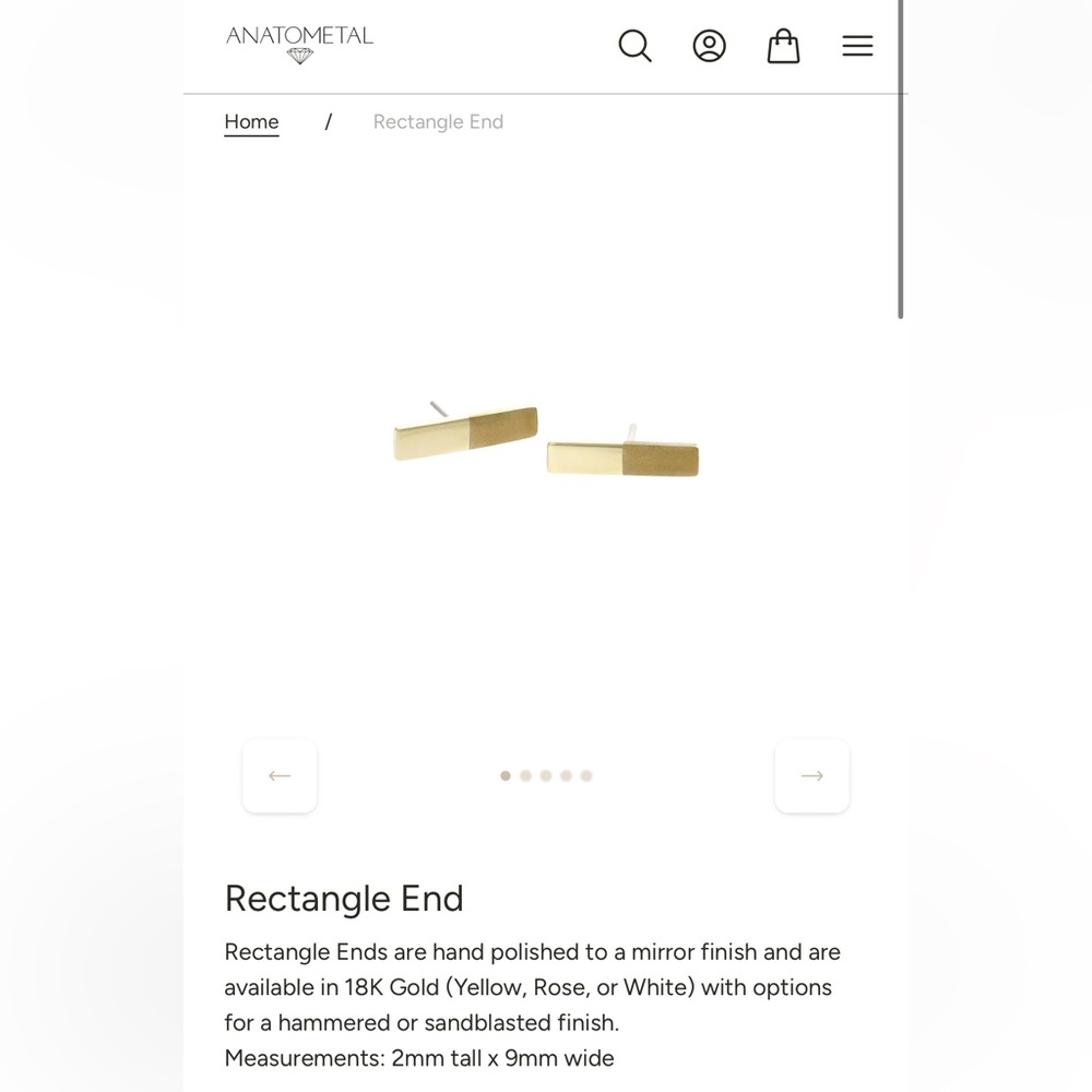 Anatometal Gold Rectangle End (1 earring)
